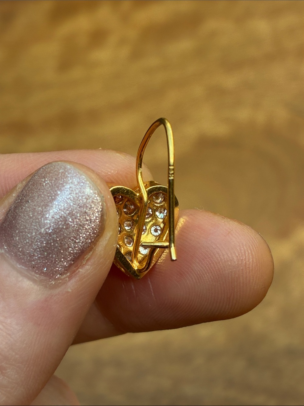 14k gold diamond heard pave earrings - Picture 3 of 4